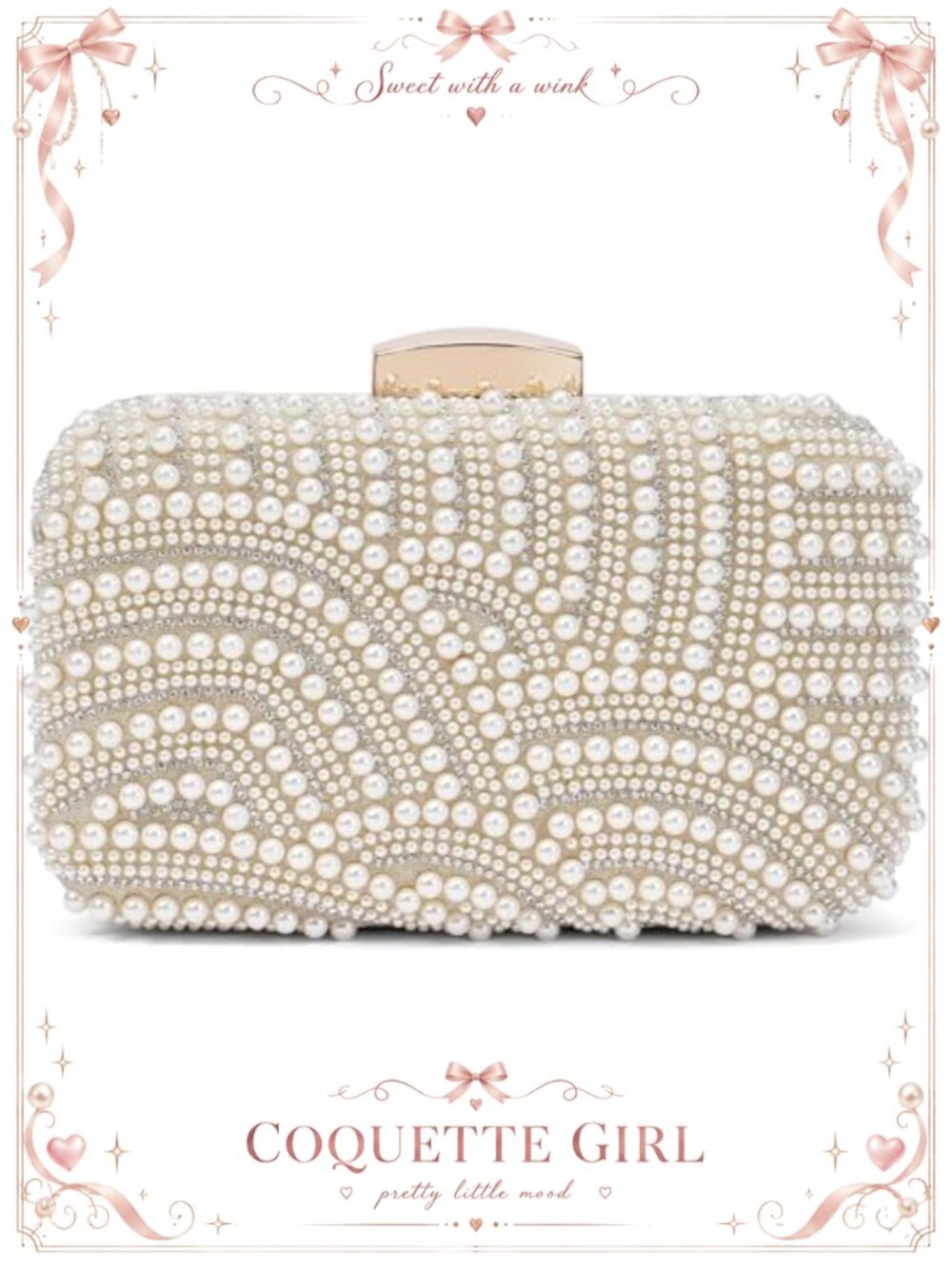 Pearl Crystal Clutch Evening Bag with Chain